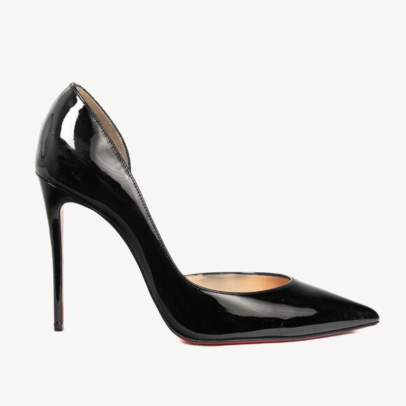 Christian Louboutin Iriza Black Patent Pointed Toe Half d'Orsay Pumps - Picture 1 of 8
